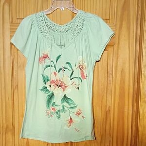 Green Smocked Embellished Blouse